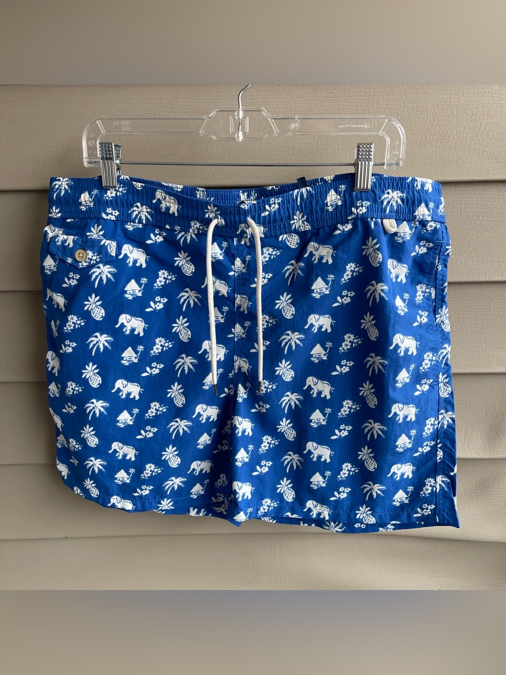 Polo Ralph Lauren M Swim Shorts Mens Blue Pineapple Palm Elephant Pool Trunks